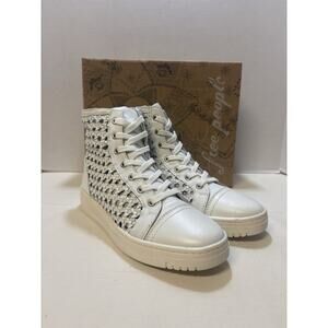 Free People Ivory White Hayes High Top Sneaker Woven Shoes Size 9.5 NEW